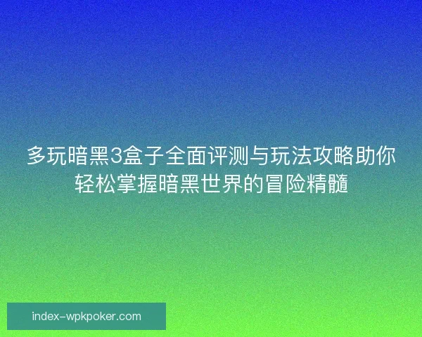 多玩暗黑3盒子全面评测与玩法攻略助你轻松掌握暗黑世界的冒险精髓